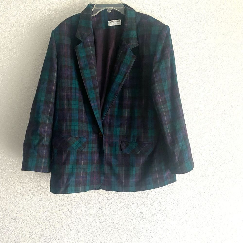 Alfred Dunner Wool Tweed Plaid Button Jacket Blazer